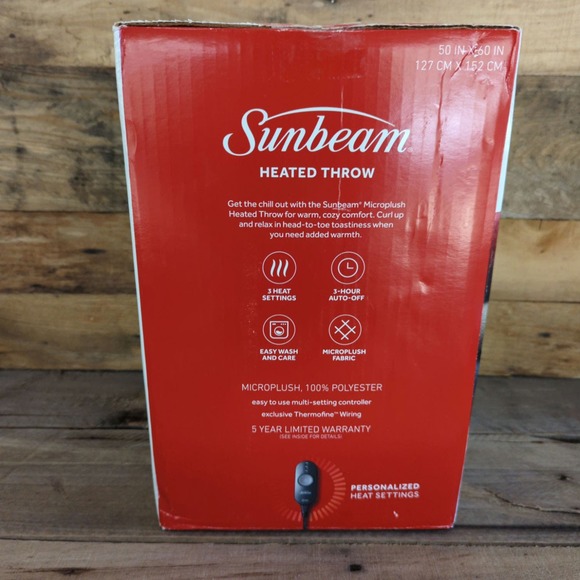 Sunbeam Micro Plush Heated Throw Blanket - Picture 3 of 8